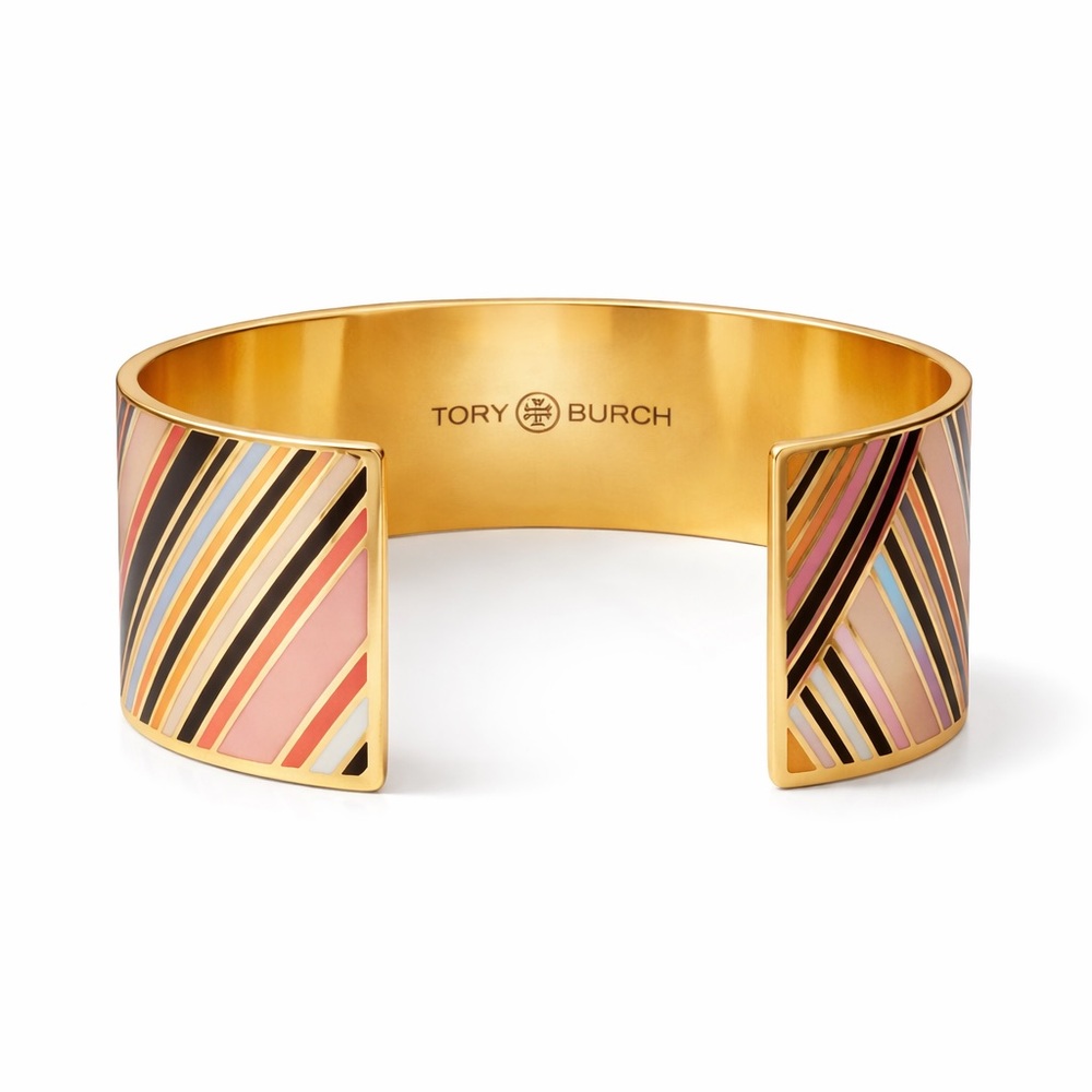 Tory Burch Gold Cuff with Colorful Stripes